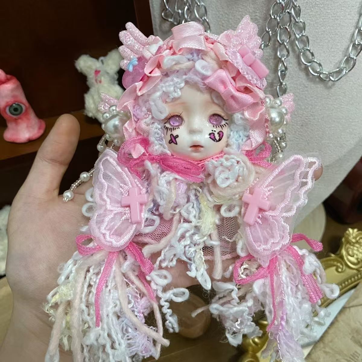 Original clay doll head brooch doll doll dress small objects decorative wall hanging necklace DIY - Image 21