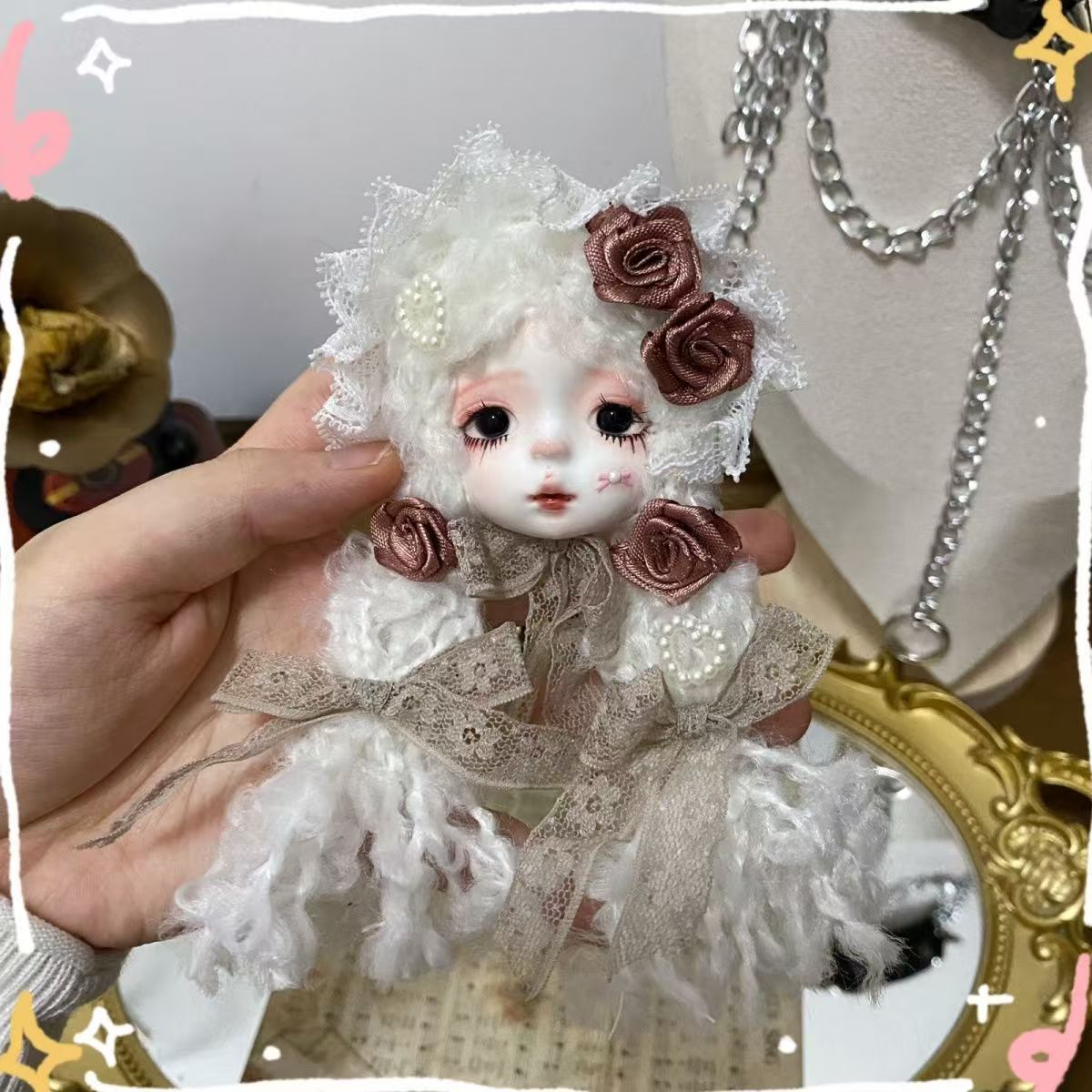 Original clay doll head brooch doll doll dress small objects decorative wall hanging necklace DIY - Image 6