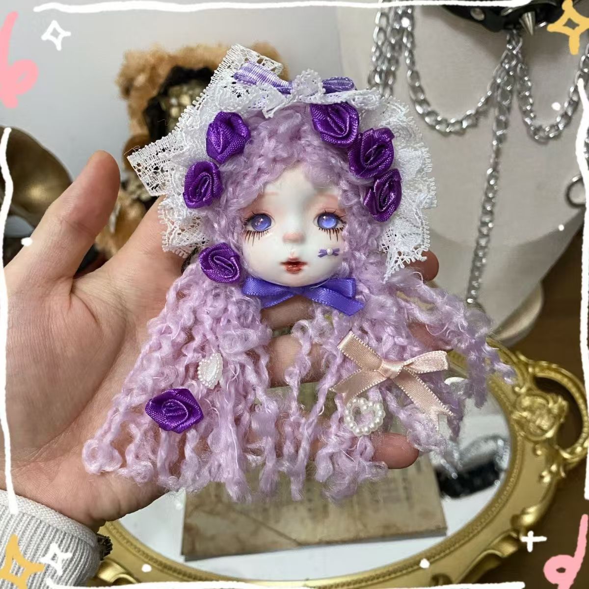 Original clay doll head brooch doll doll dress small objects decorative wall hanging necklace DIY - Image 4