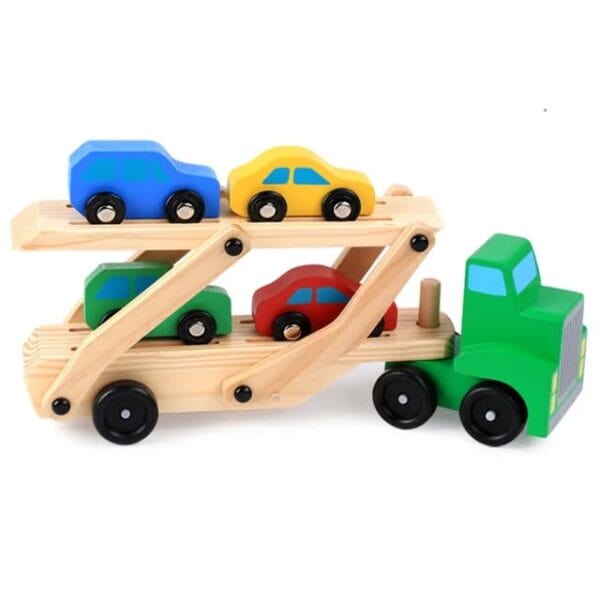 Camión de madera con 4 autos