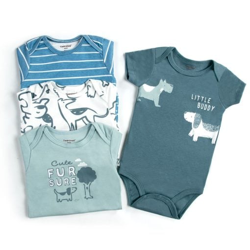 Set 4 bodys m/c Perrito Celeste