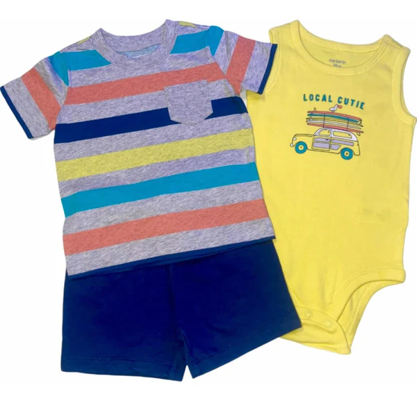 Set de 3 piezas: Polera multicolor, short y body