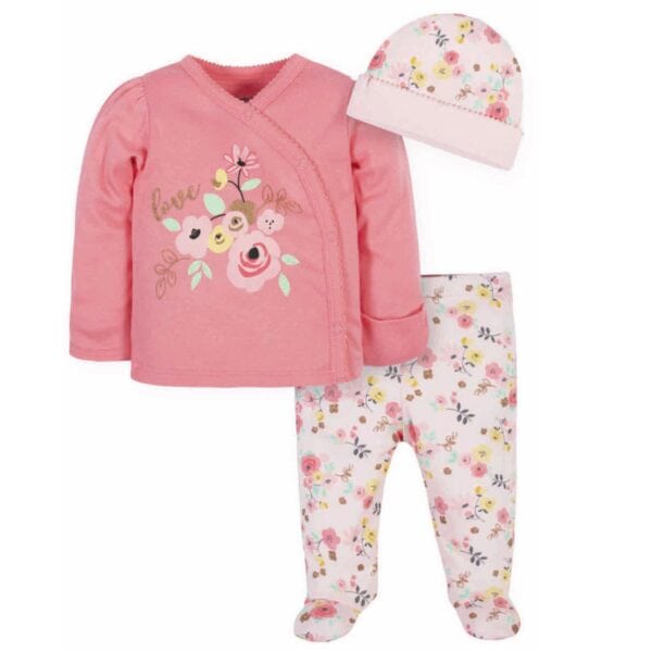 Conjunto 3 piezas rosado love flores