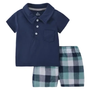 Conjunto de 2 piezas Polera azul + short cuadrille