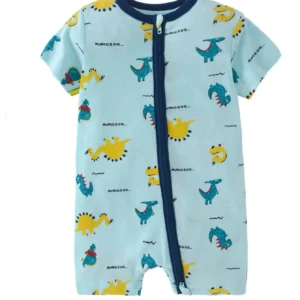 Enterito pijama manga corta celeste dinosaurios