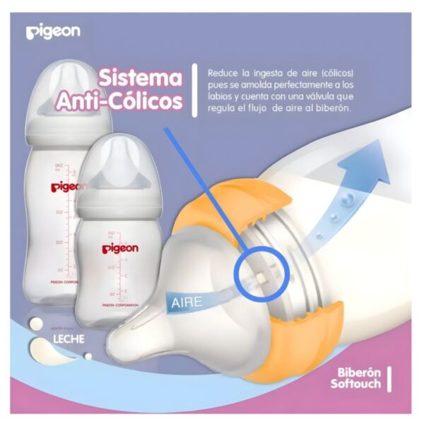 Mamadera de vidrio Pigeon SofTouch Peristaltic PLUS 0+ meses - Imagen 3