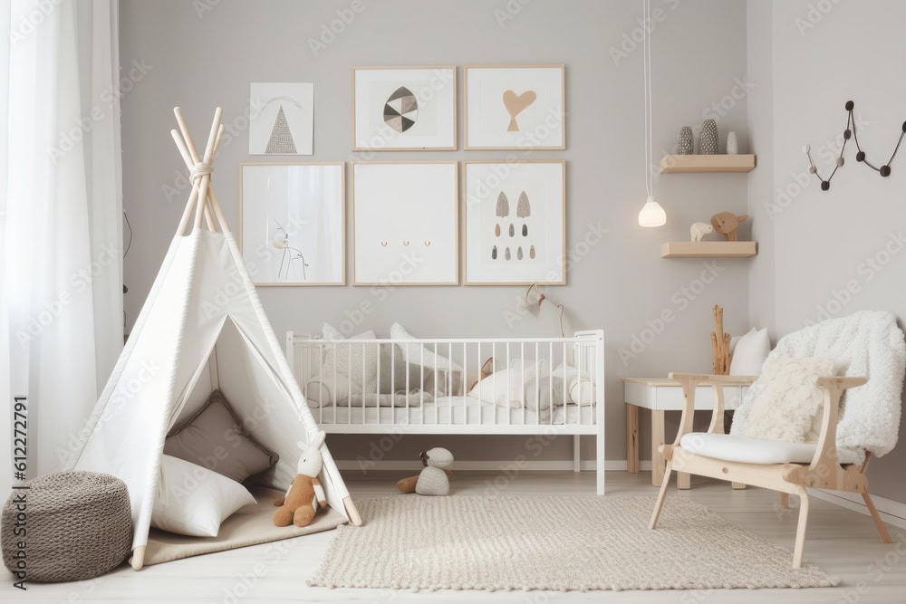 Nursery room interior scandinavia. Generate Ai