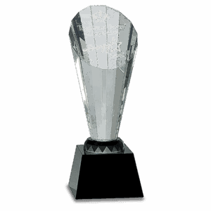 10" Clear Crystal Faceted Rising Spire on Black Base