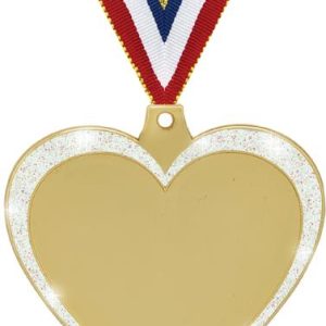 2 1/2" White Glitter Heart Medal