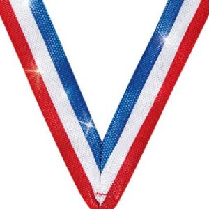 7/8" x 30" Red, White & Blue Metallic Neck Ribbon