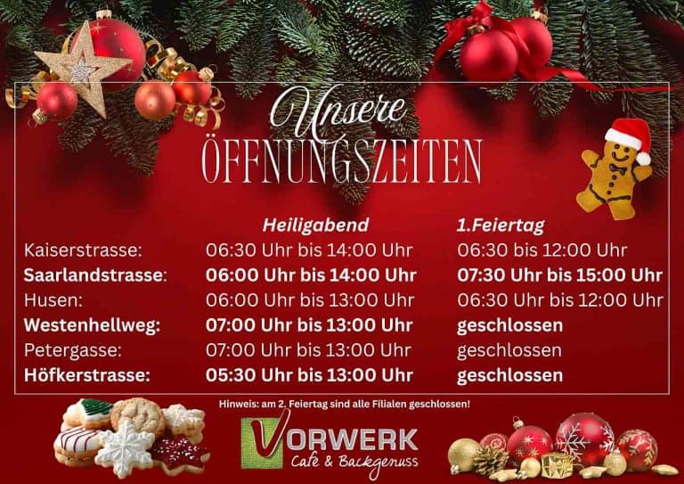 Öffnungszeiten an Weihnachten 2025