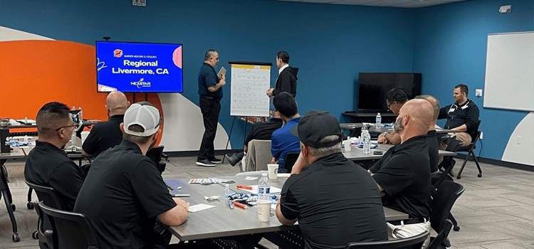 Nexstar Service System Fundamentals training session with technicians learning in a live workshop setting in Livermore, CA.
