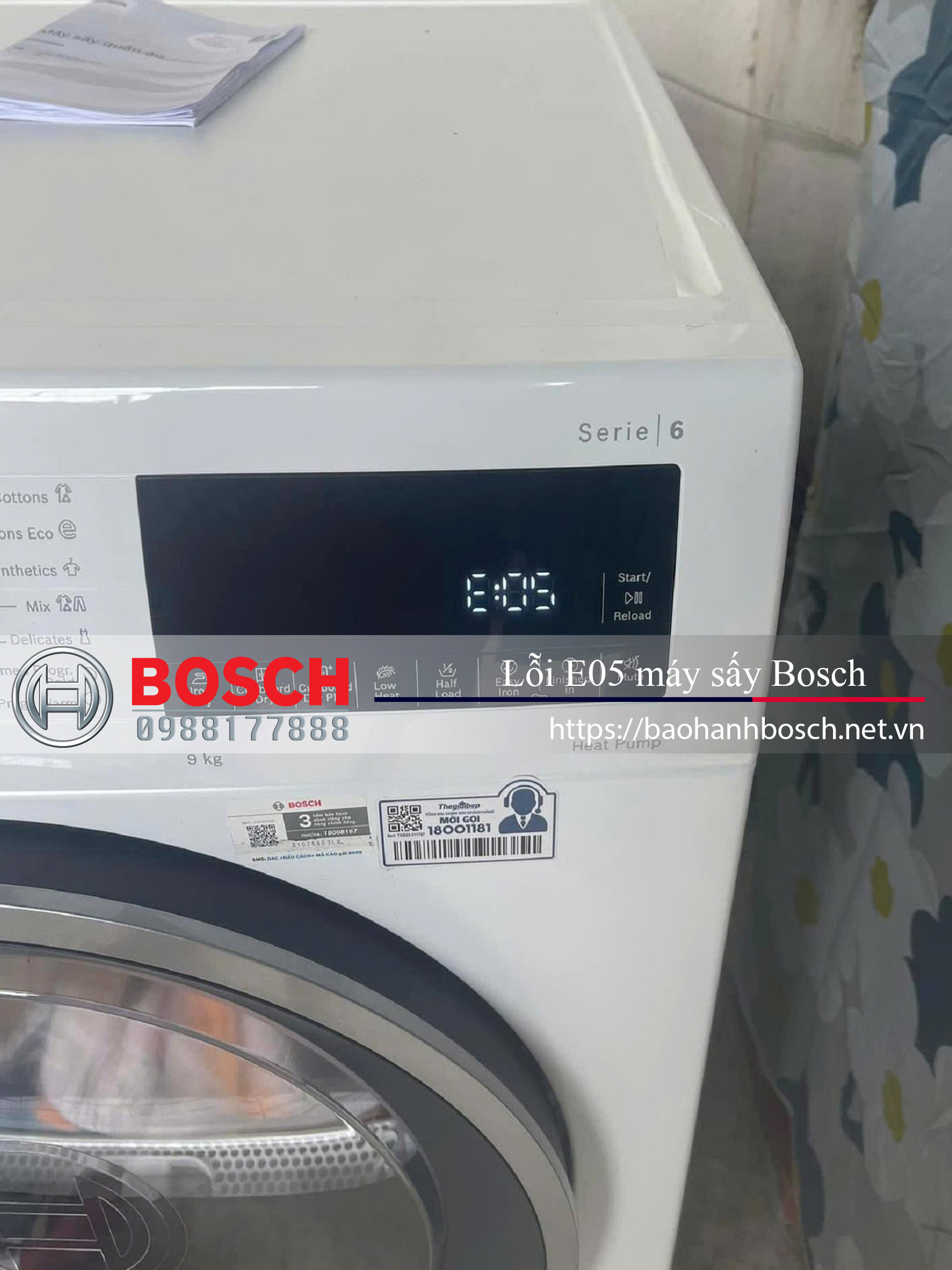 Lỗi E05 máy sấy Bosch, bảo hành, sửa chữa, linh kiện chính hãng Bosch, dịch vụ bảo hành máy sấy Bosch tốt nhất tại Việt Nam, trung tâm sửa chữa Bosch chuyên nghiệp.