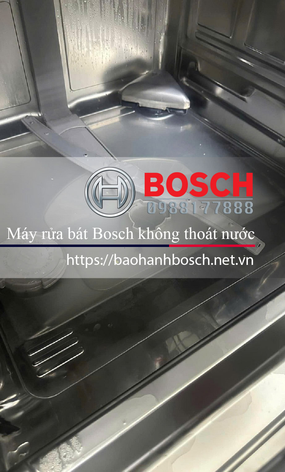Lồng giặt Bosch không thoát nước, hình ảnh máy rửa bát Bosch bị mắc lỗi thoát nước. Dịch vụ bảo hành Bosch chính hãng, sửa chữa và chăm sóc thiết bị gia dụng Bosch tại Việt Nam.