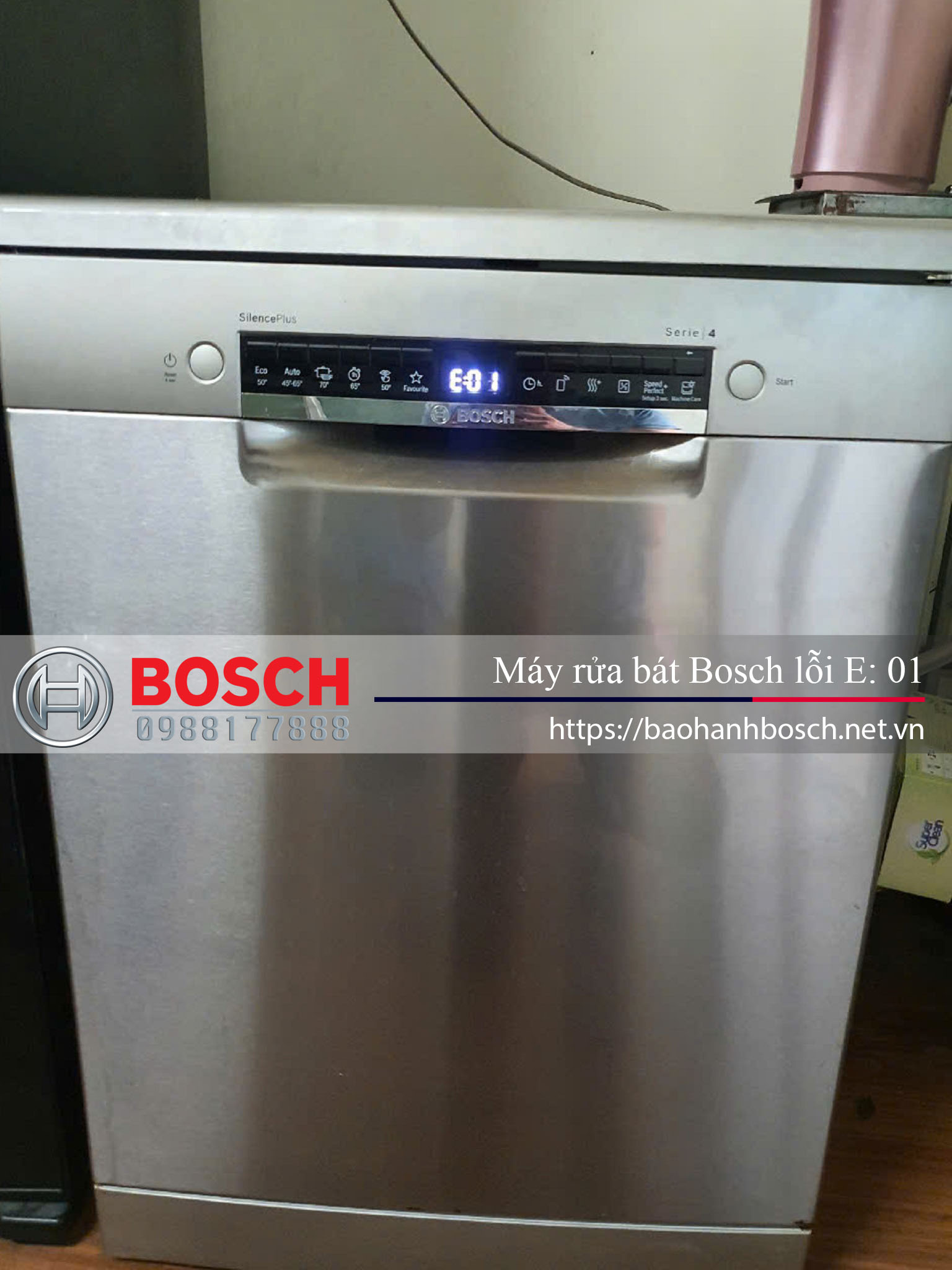 Chương trình bảo hành máy rửa chén Bosch, sửa chữa lỗi E: 01, dịch vụ bảo trì uy tín, chính hãng tại Việt Nam.