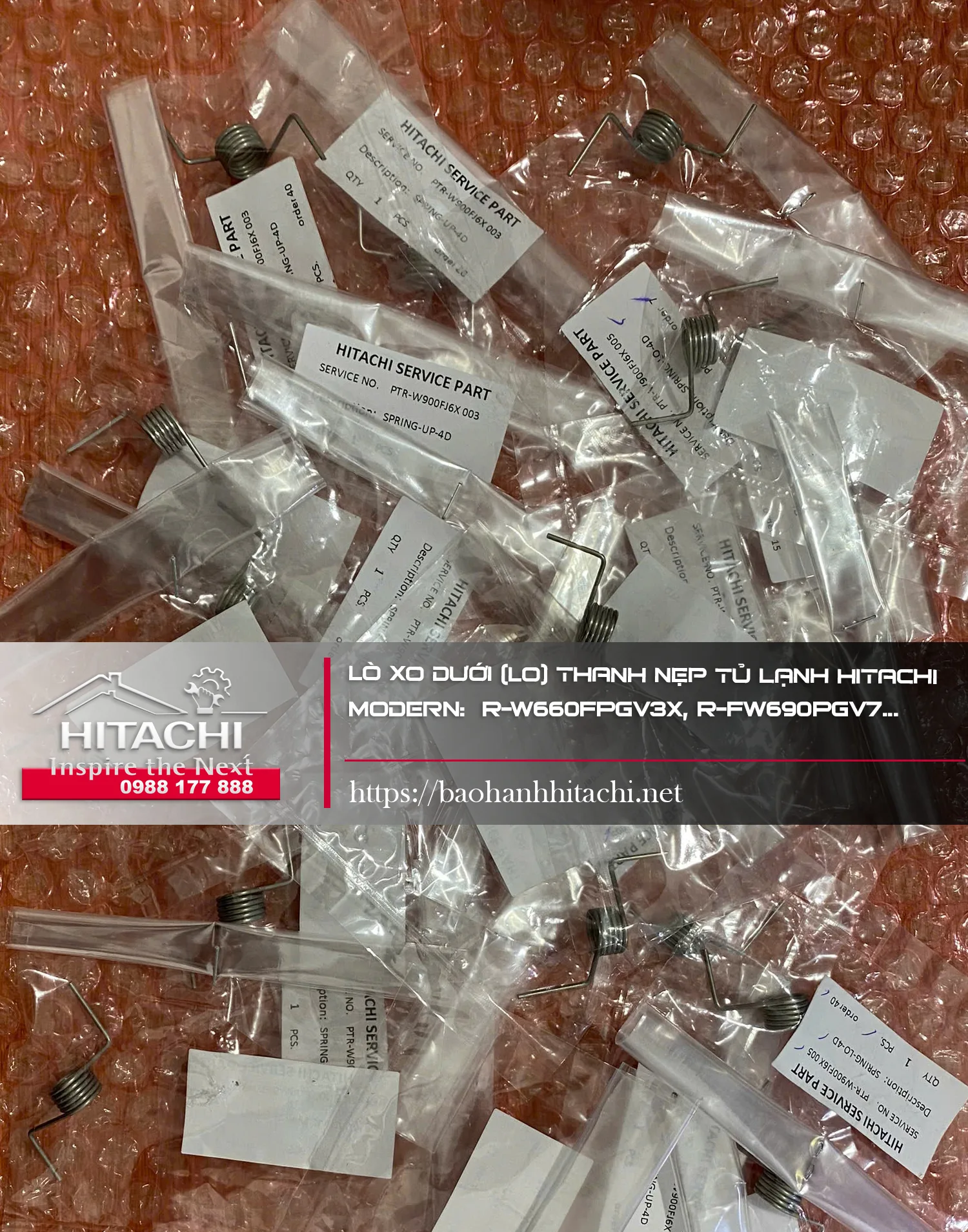 Lò xo dưới (lộ) thanh nẹp tủ lạnh Hitachi, phụ kiện sửa chữa máy lạnh Hitachi chính hãng, giá tốt, liên hệ 0988 177 888 / 024 3999 8888 để được tư vấn dịch vụ bảo hành Hitachi.