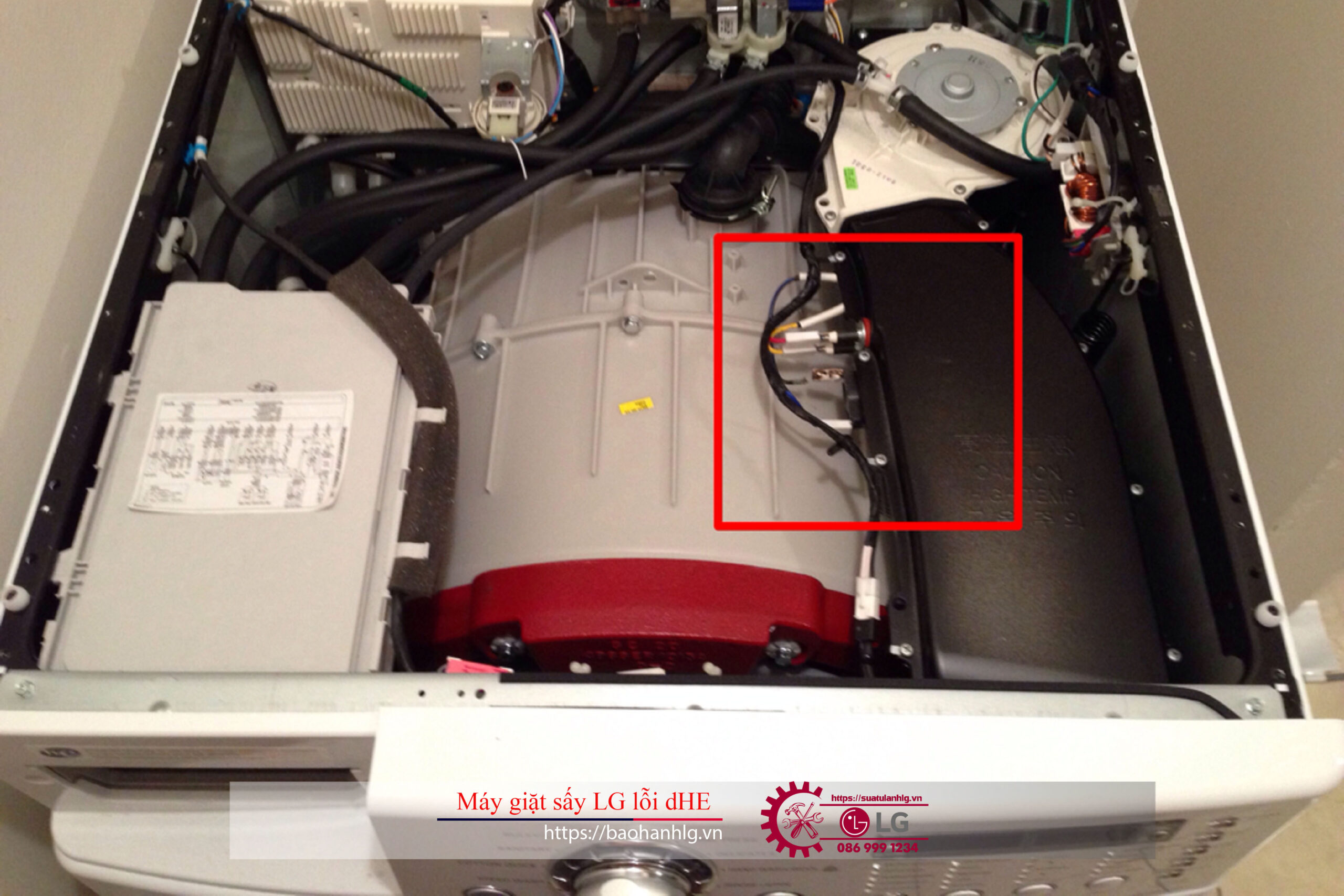 High-tech LG washing machine interior with diagnostic service area for repair and maintenance.