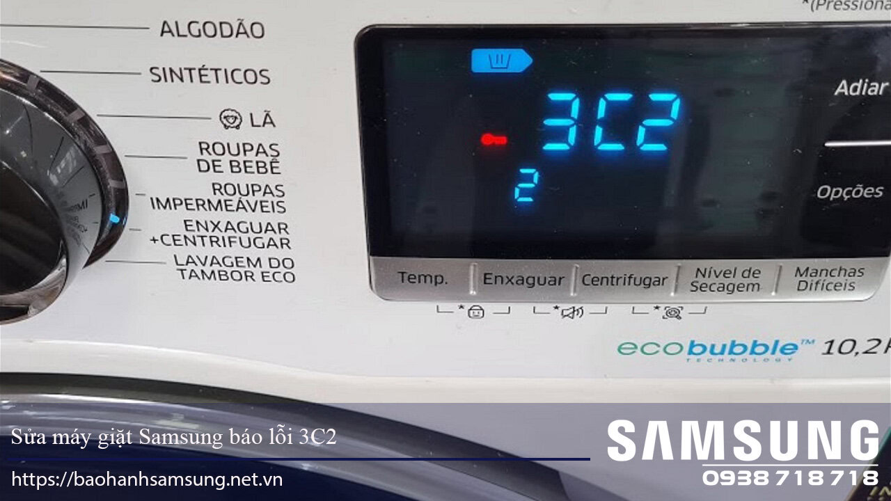 Troubleshooting Samsung washing machine error code 3C2, repair guide, Samsung Vietnam warranty service for washing machine issues.