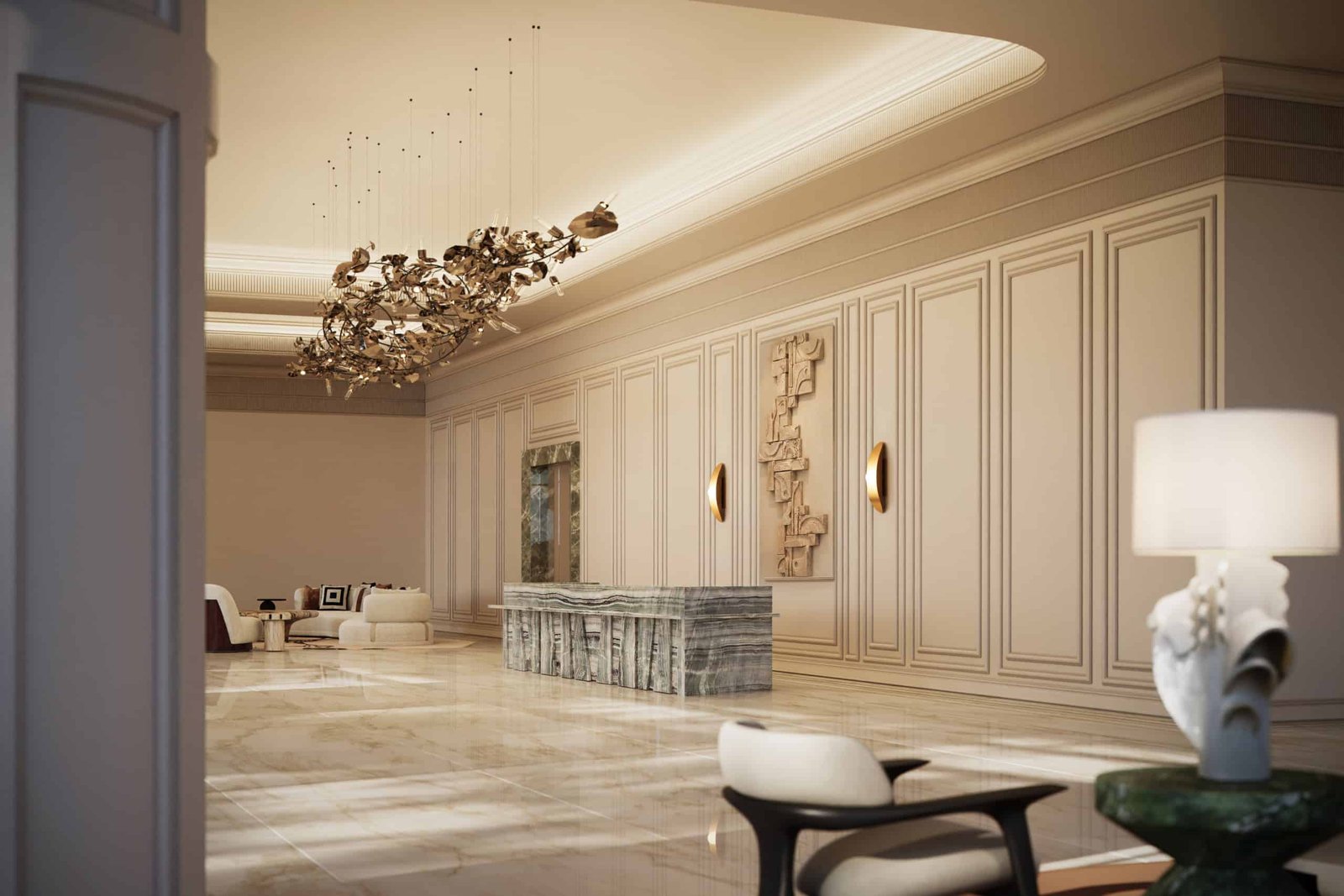 Elegant interior of Le Château by Beyond, showcasing premium waterfront residences in Dubai.