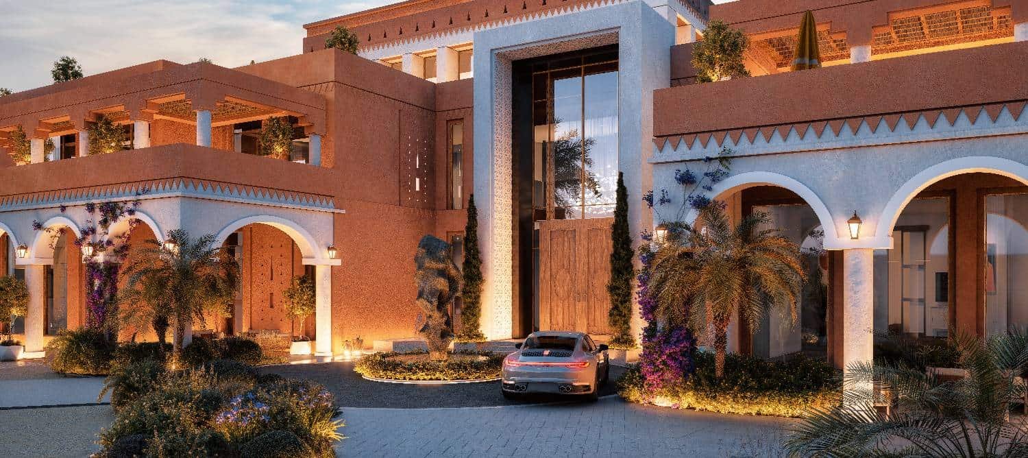 Luxurious Rayana Mansions in Wadi Safar, Riyadh with elegant architecture and lush landscaping.