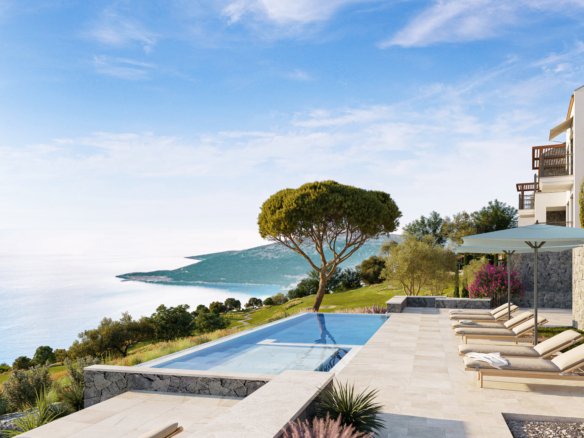 Modern luxury golf apartments in Montenegro overlooking the Adriatic Sea.