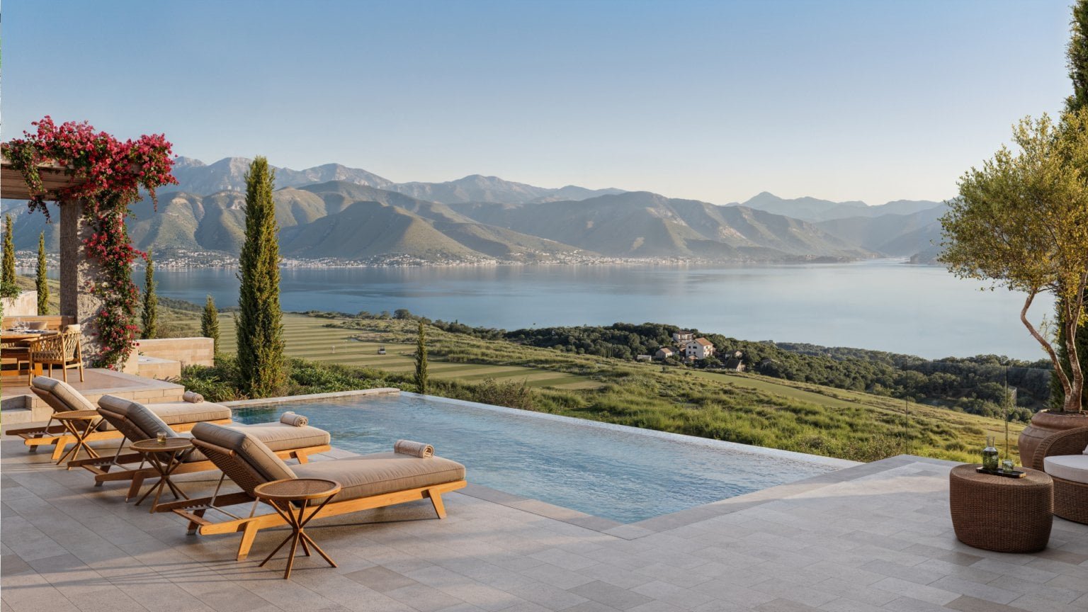 Beautiful view of Montenegro's coastline and mountains from the luxury townhouses at Adriatic Golf R.