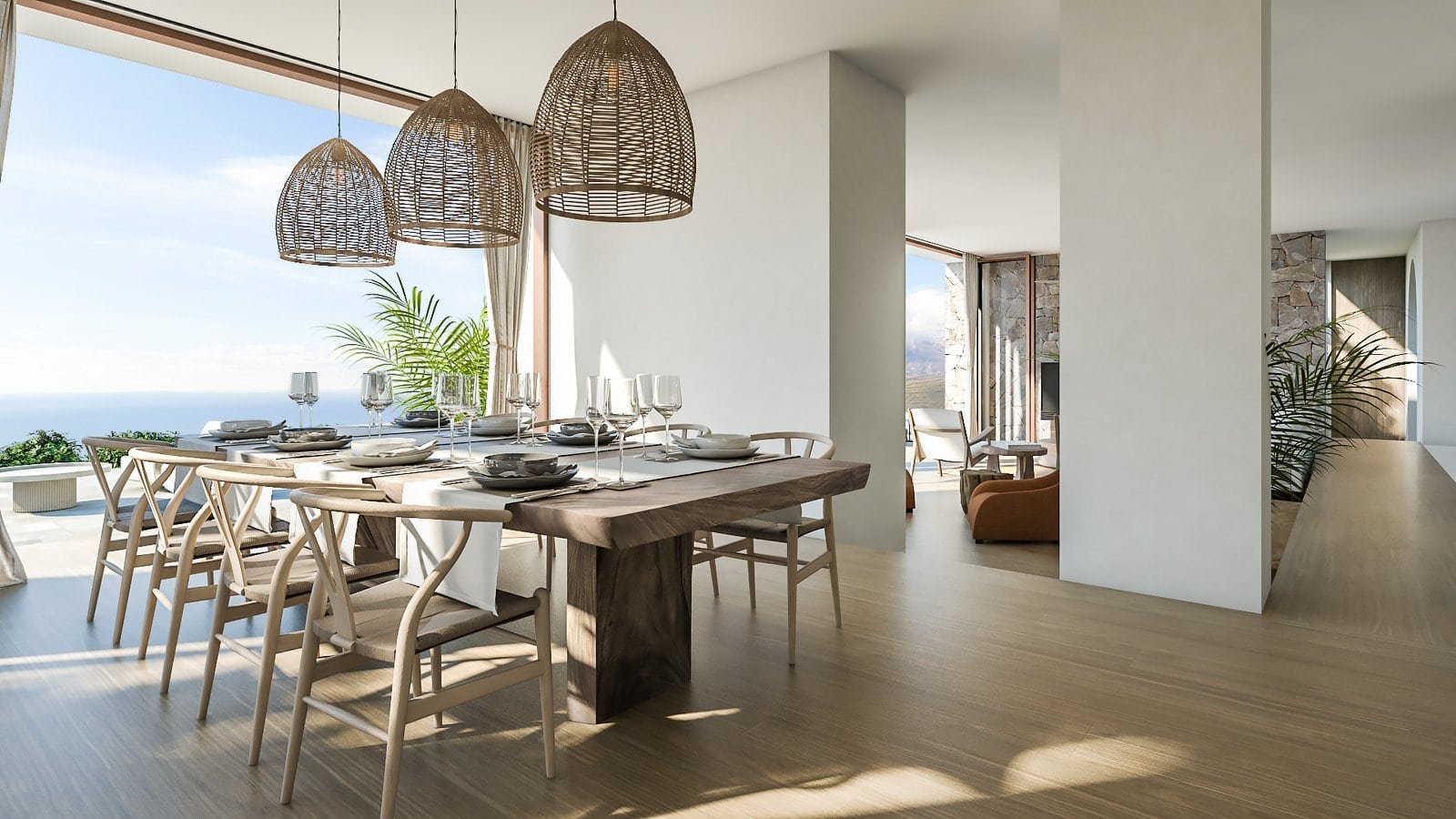 Elegant dining area with sea view in Montenegro luxury villa.