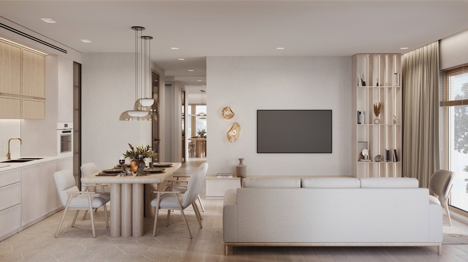 Bright, stylish living room with contemporary decor in Porto Montenegro. Perfect for luxury residenc.