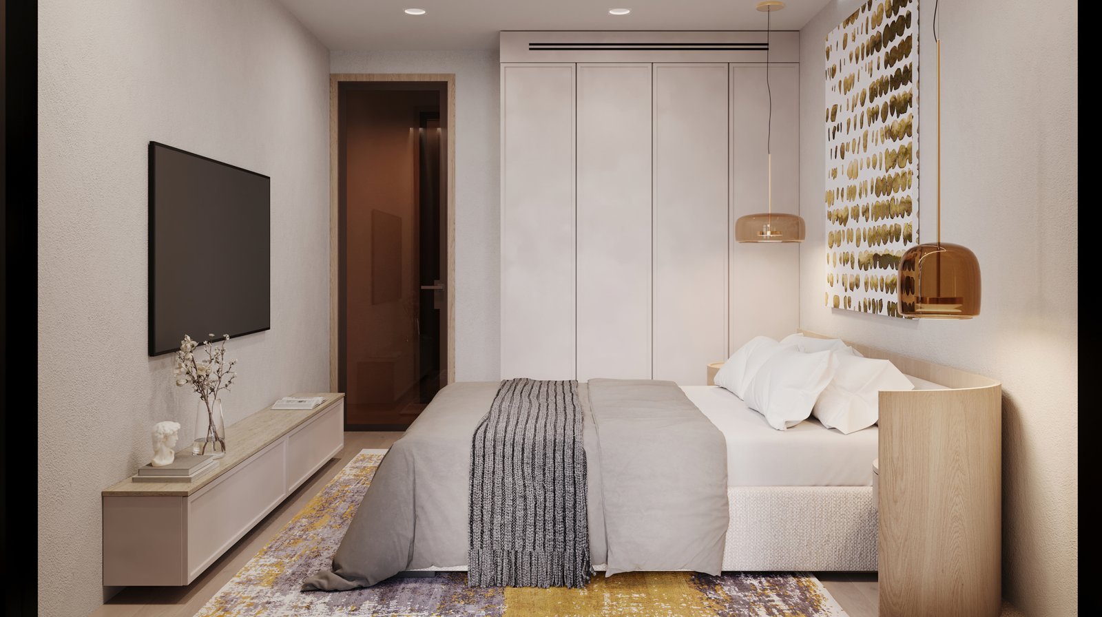 Modern bedroom with minimalist decor at Boka Verde Tivat, Porto Montenegro luxury residences.