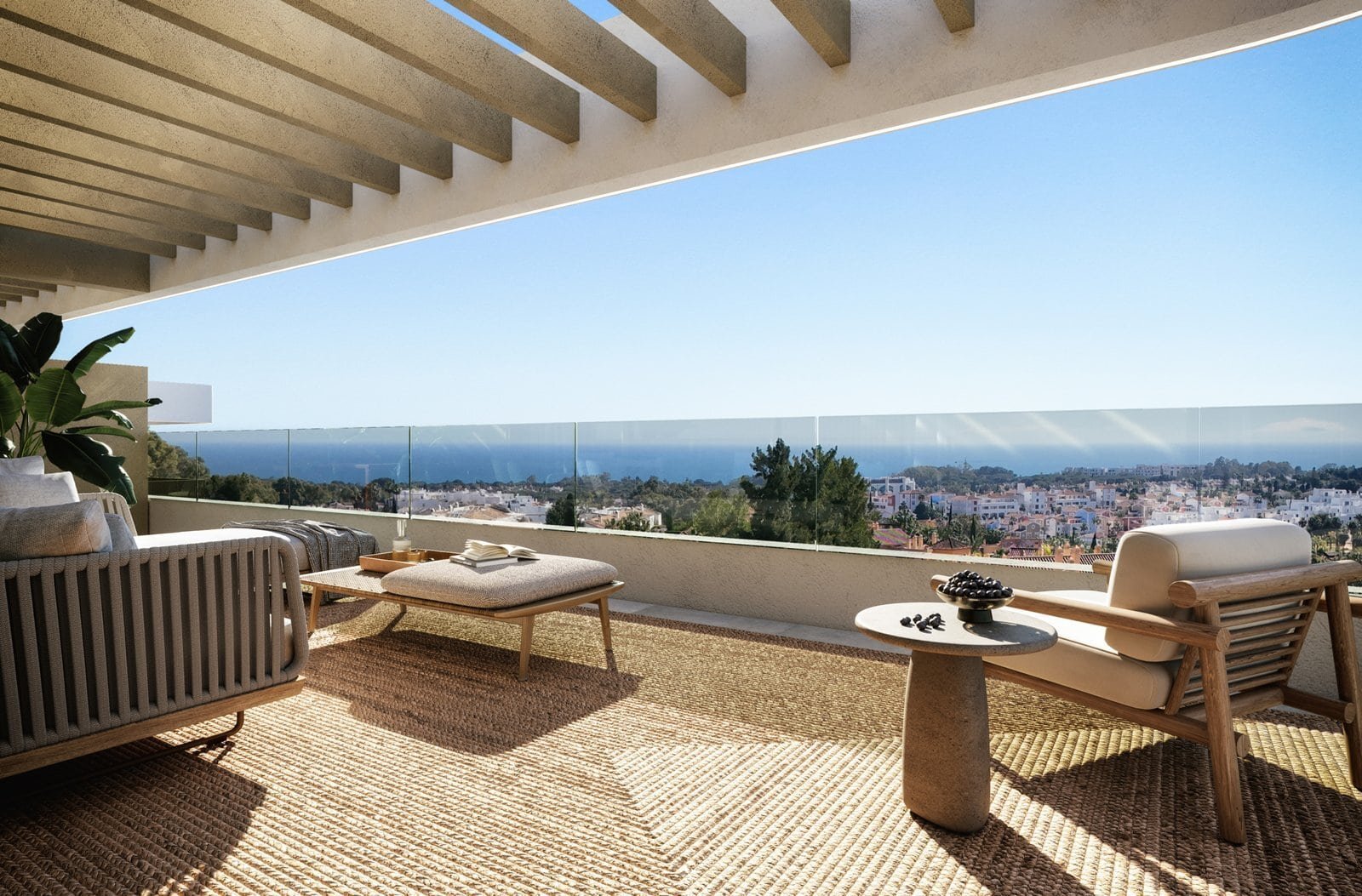 Seaside balcony offering stunning ocean views, perfect for relaxing at OMNIA Estepona luxury apartme.