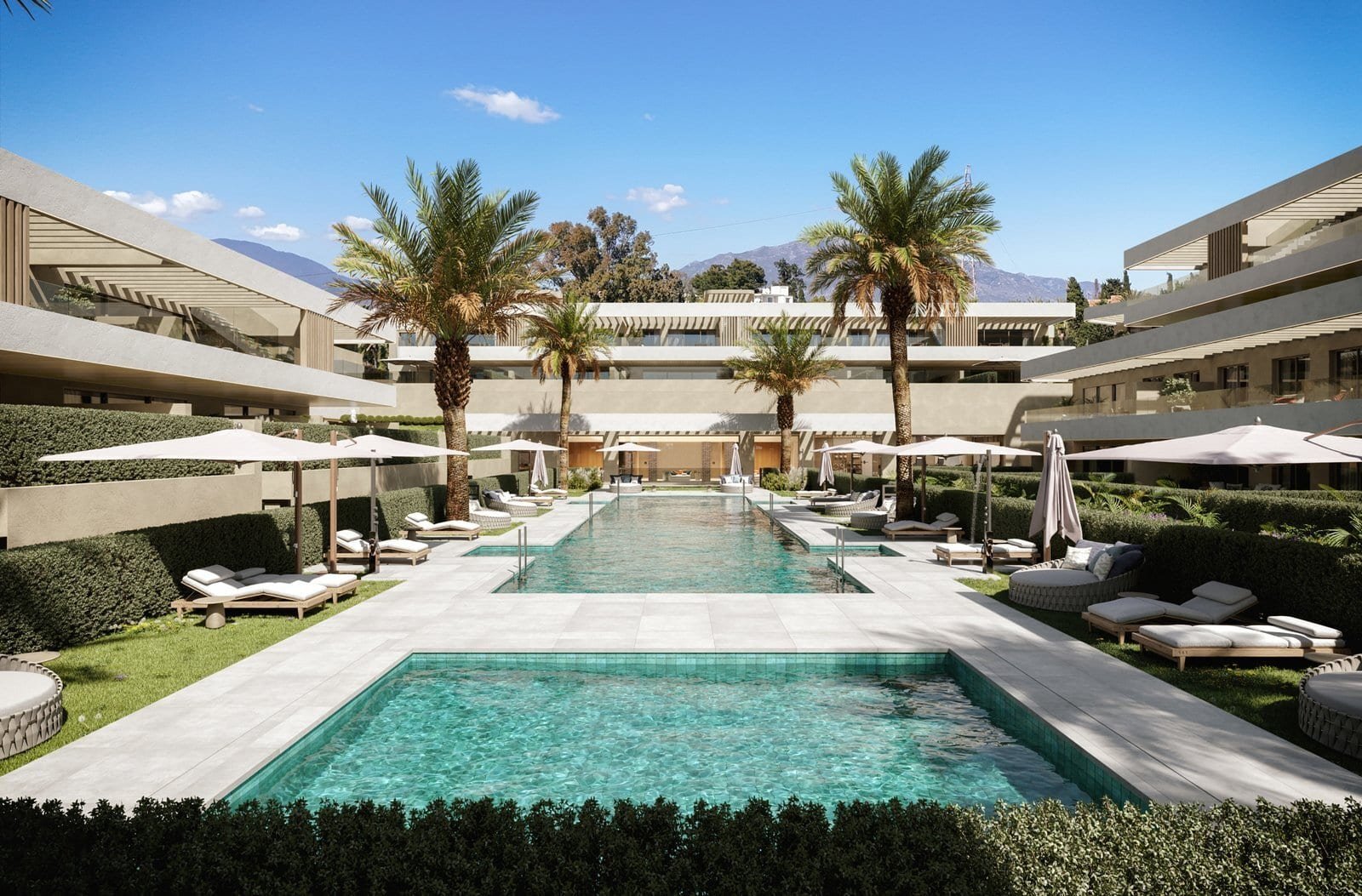Modern luxury pool area at OMNIA Estepona on the New Golden Mile.
