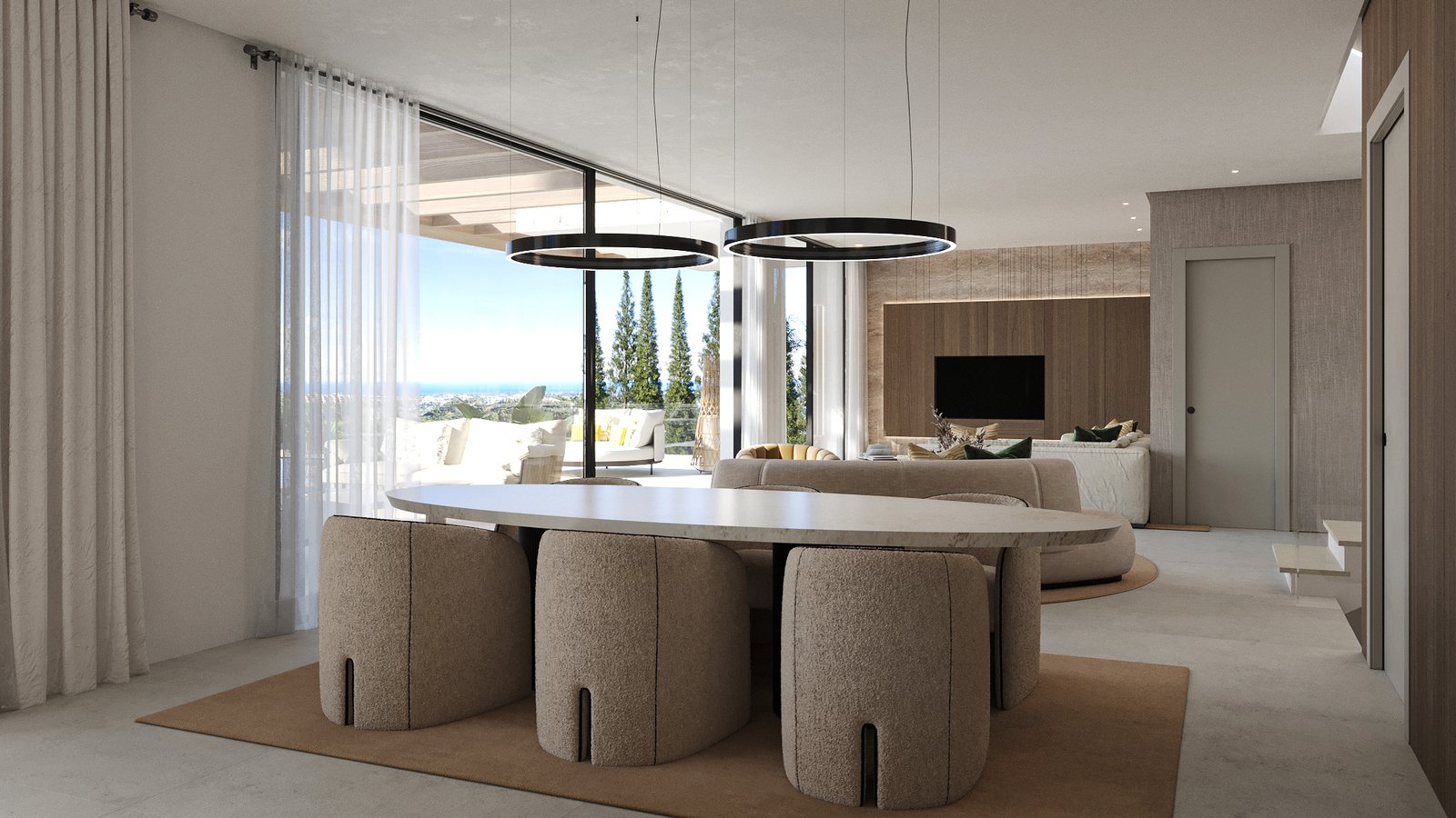 Luxury villa interior with modern design and panoramic sea views on the Costa del Sol.