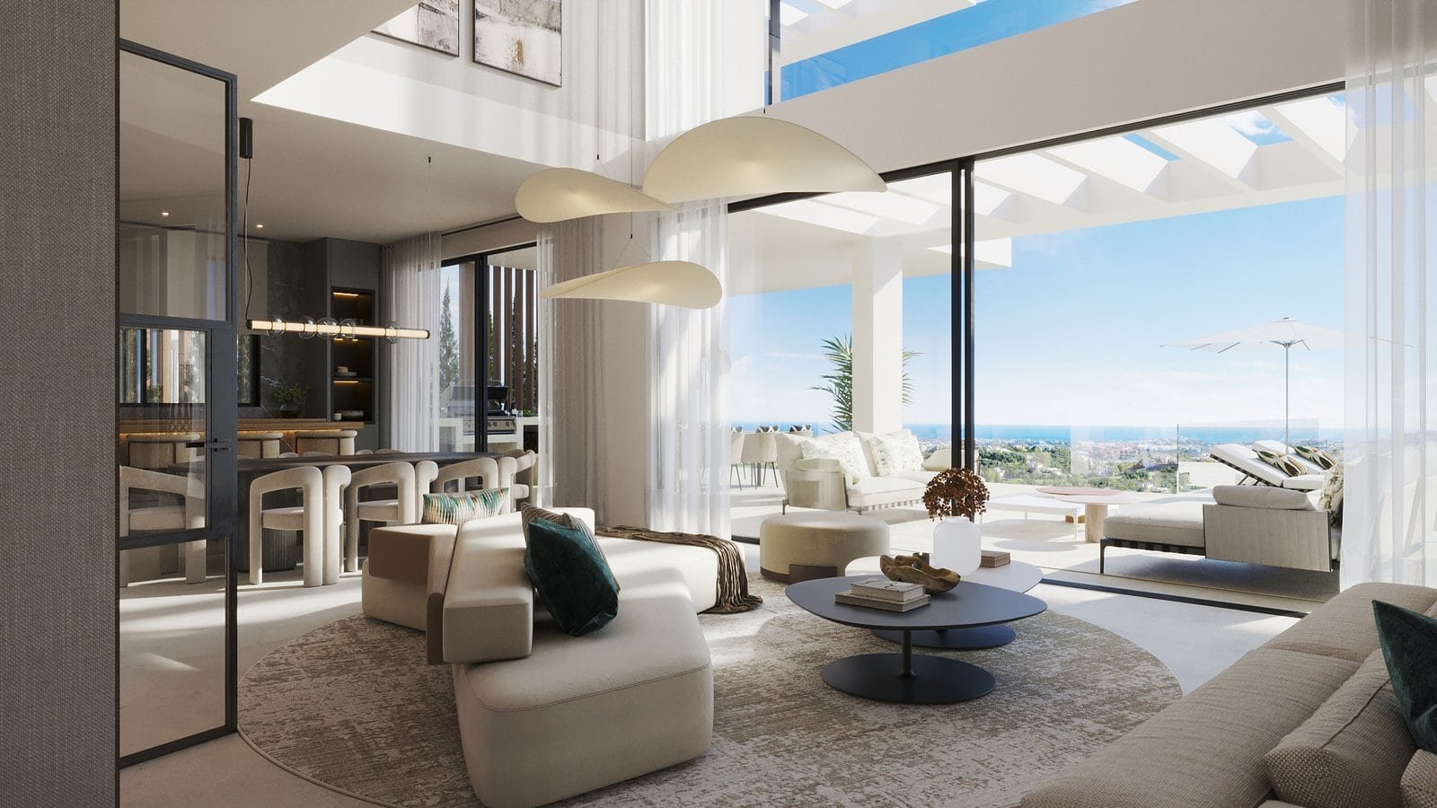 Modern luxury villa interior with ocean views in Estepona, Costa del Sol.