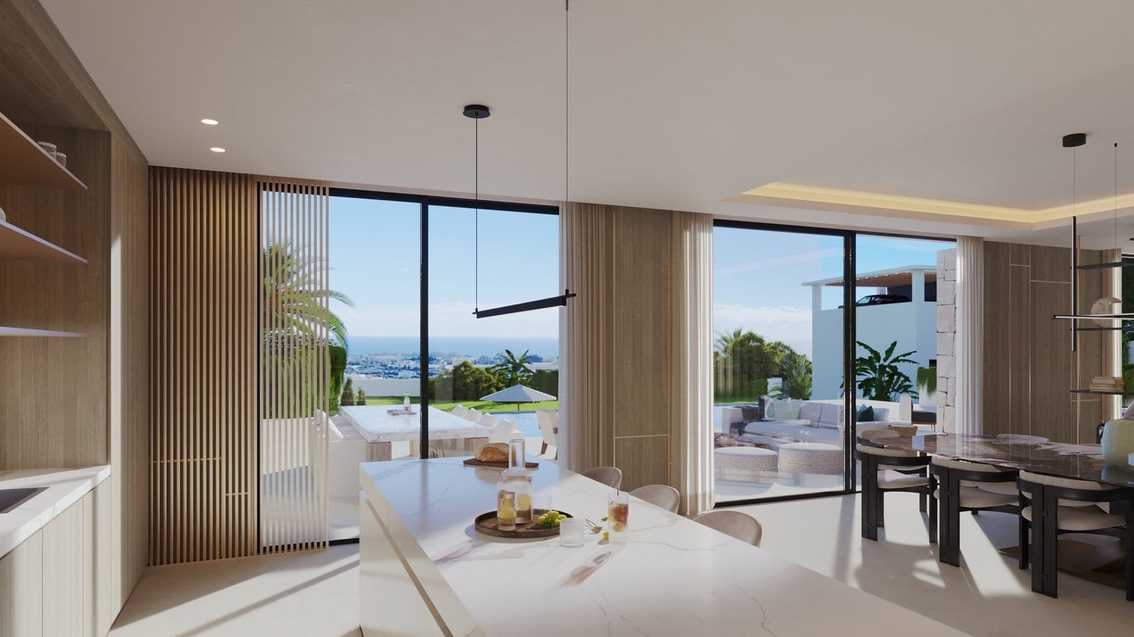 Modern luxury villa interior overlooking the sea on the Costa del Sol.