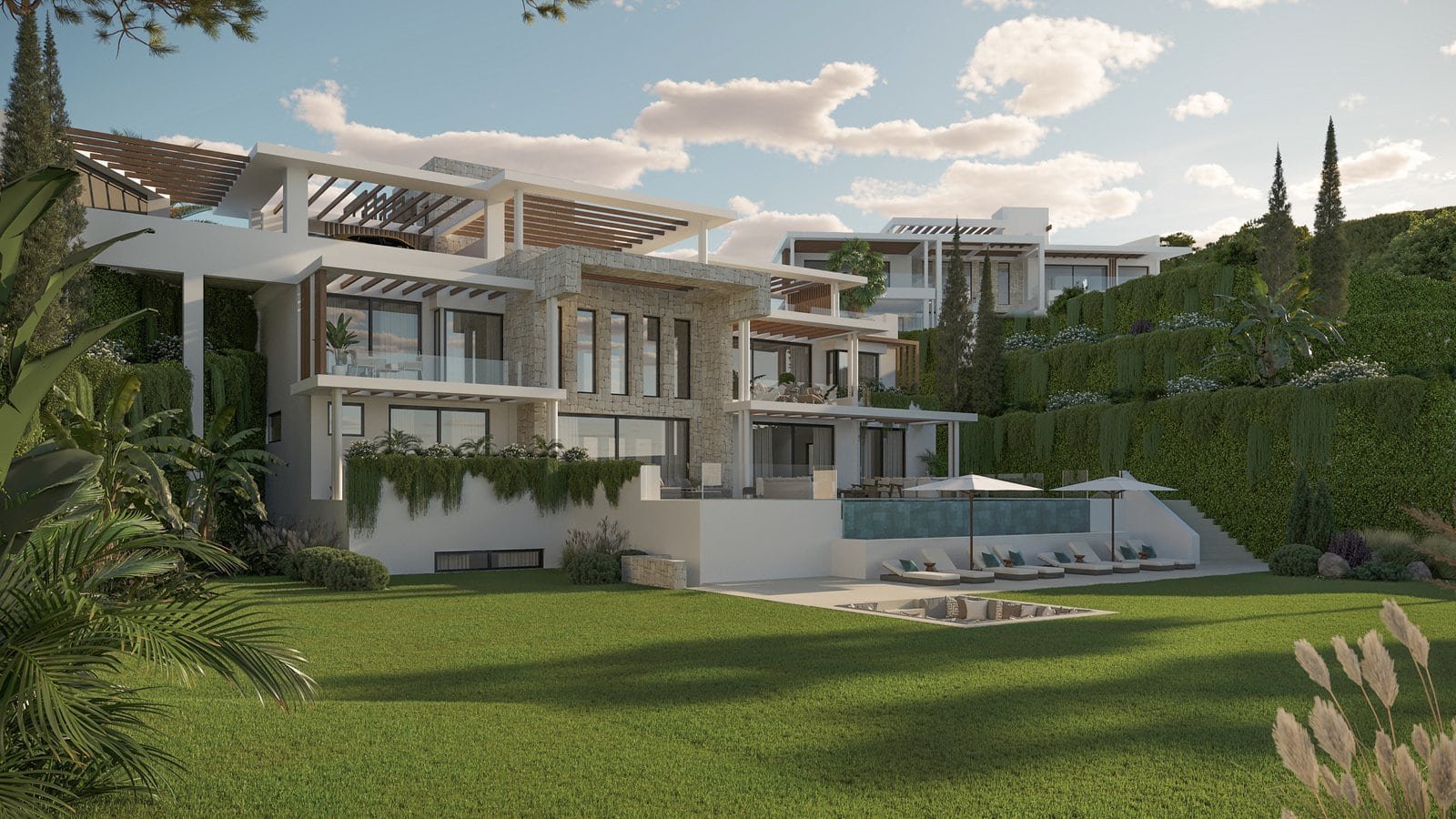 Luxury Villas on the Golden Mile in Estepona, Costa del Sol, featuring modern design and stunning se.