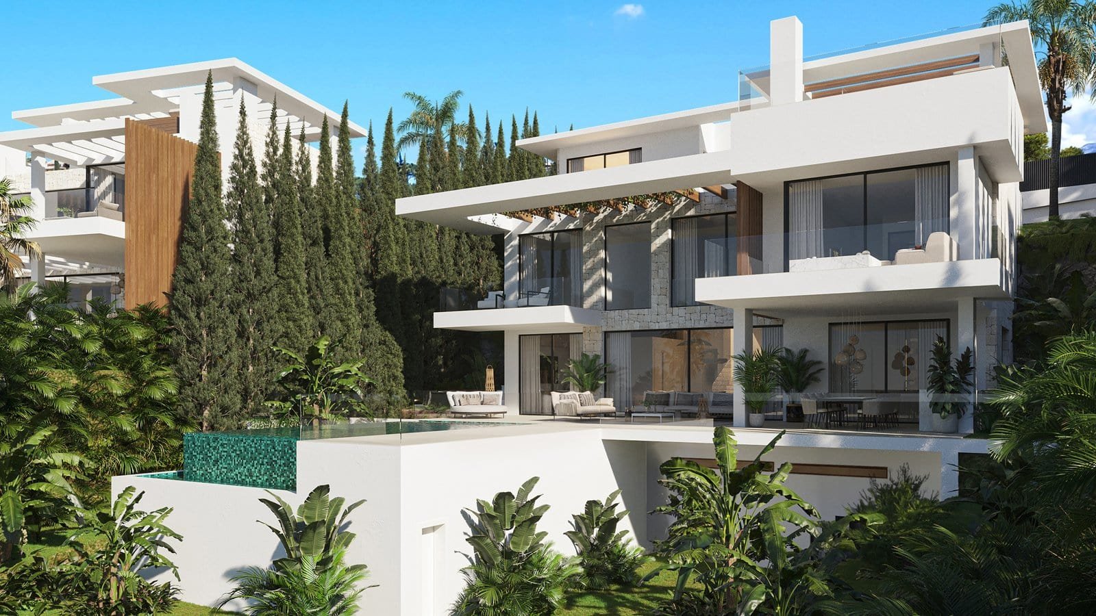 Modern luxury villa on the Costa del Sol with spacious terraces and lush gardens.