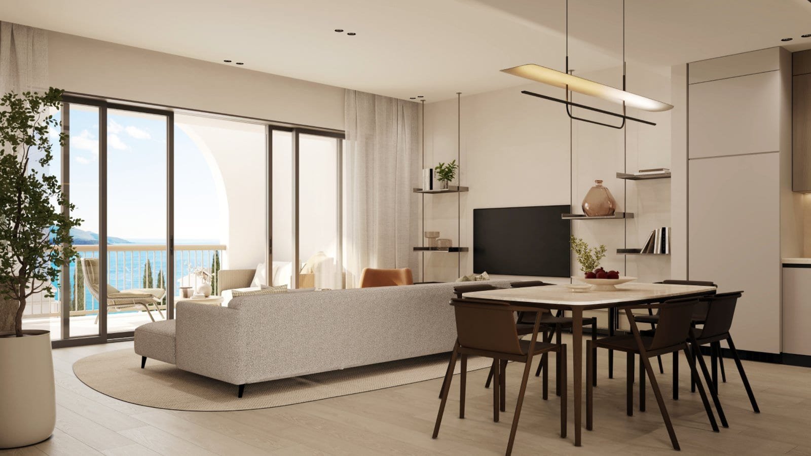 Elegant Montenegro sea view apartment with modern interior and spacious living area.