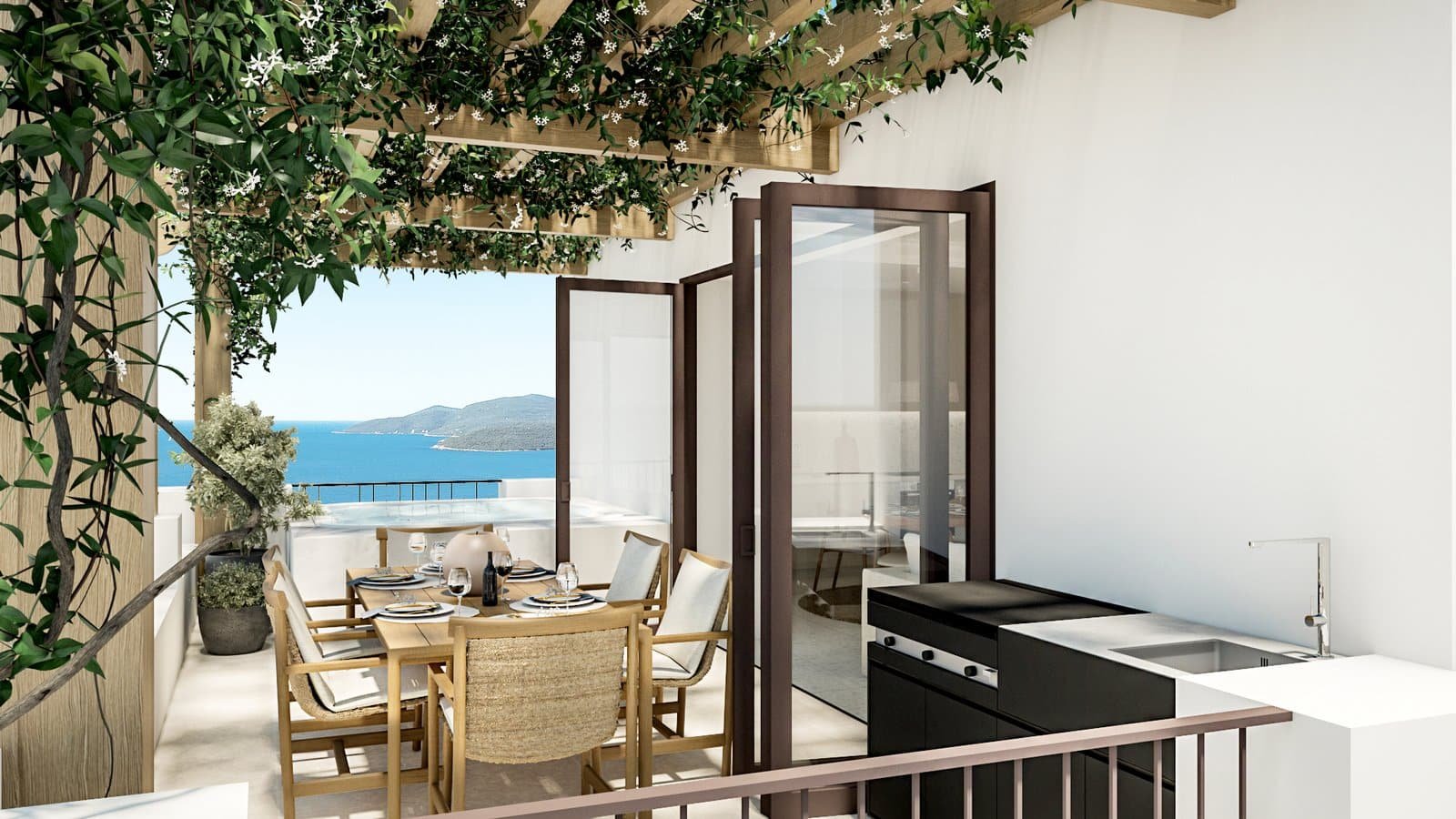 Balcony with sea view in Montenegro, perfect for relaxing and enjoying the horizon.