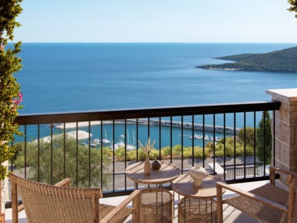 Beautiful sea view from luxury Montenegro apartments with spacious balcony and modern amenities.