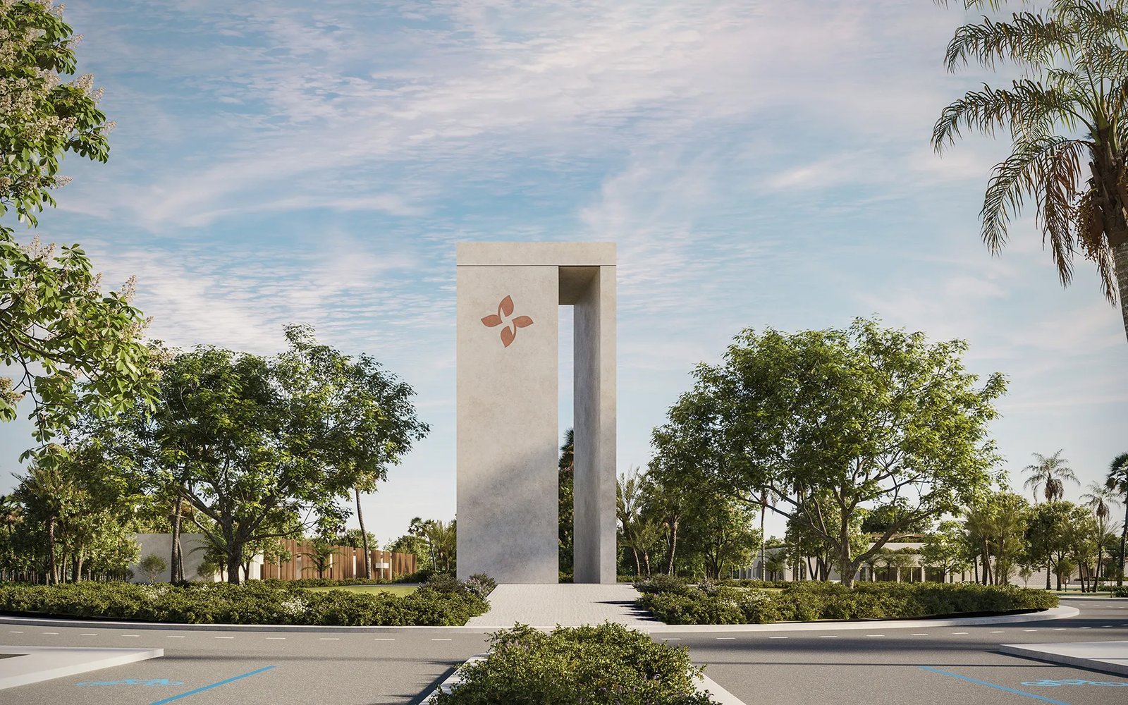 Modern concrete archway with floral design at La Reserva in Punta Cana.