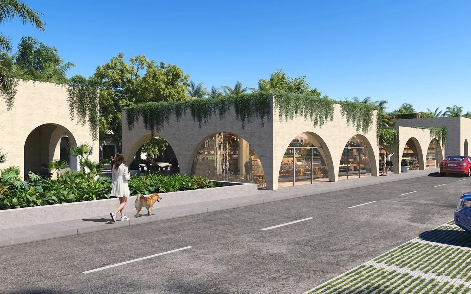 Modern commercial building with arches in La Reserva, Punta Cana.
