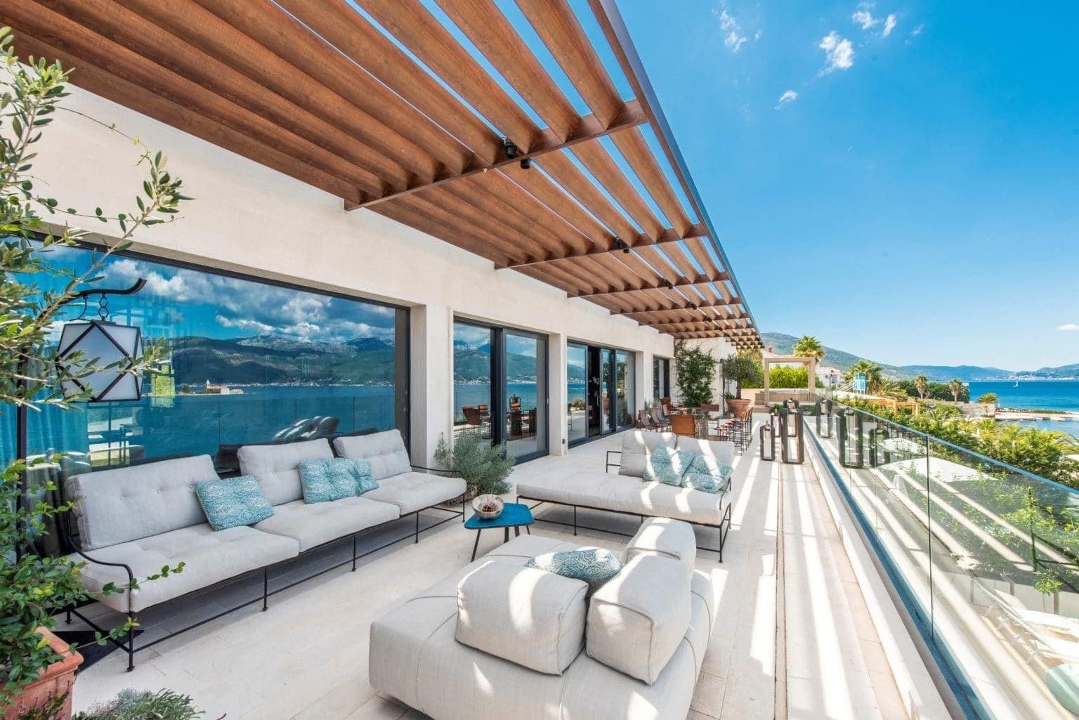 Luxury waterfront penthouse with panoramic views of the Bay of Kotor in Tivat, Montenegro.