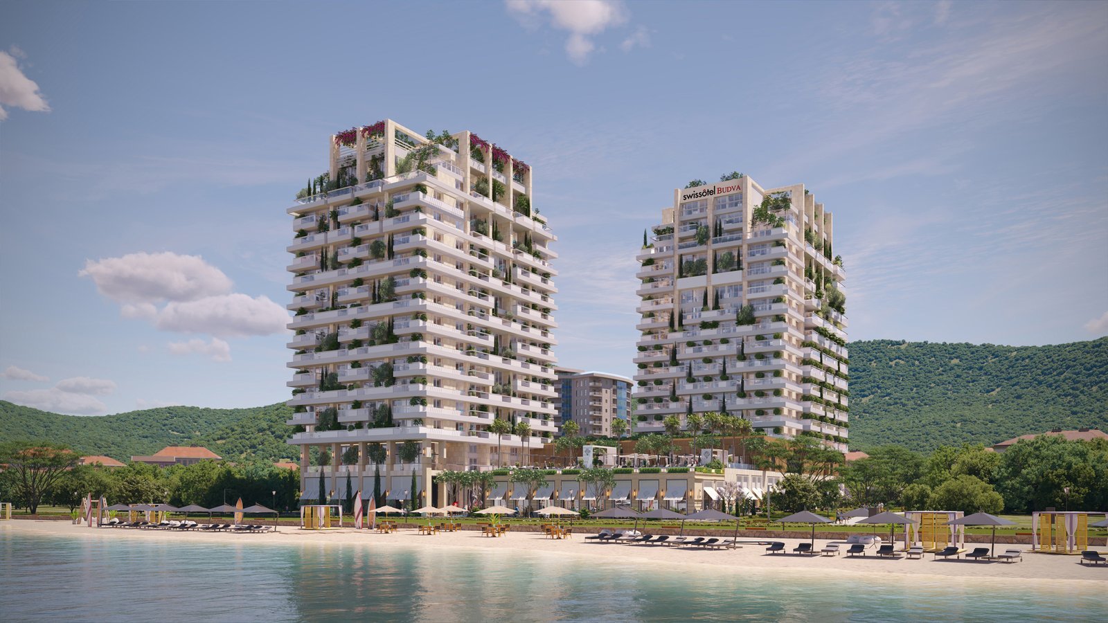 Modern beachfront residential towers with stunning ocean views in Barok Estates International.