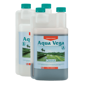 Aqua Vega plant fertiliser bottles for gardening and horticulture.