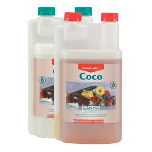 Canna Coco liquid fertiliser bottles for healthy plant growth at Bayton Horticulture Centre.