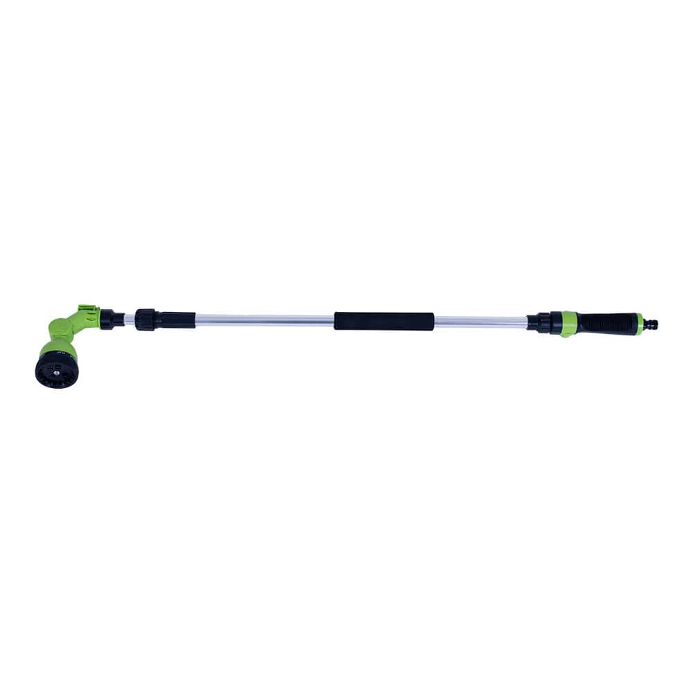 Extendable garden hose with spray nozzle, ideal for horticulture and garden watering.