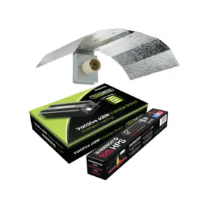 Flexible horticulture lighting ballast with reflector for plant growth, compatible with 600W grow lamps.