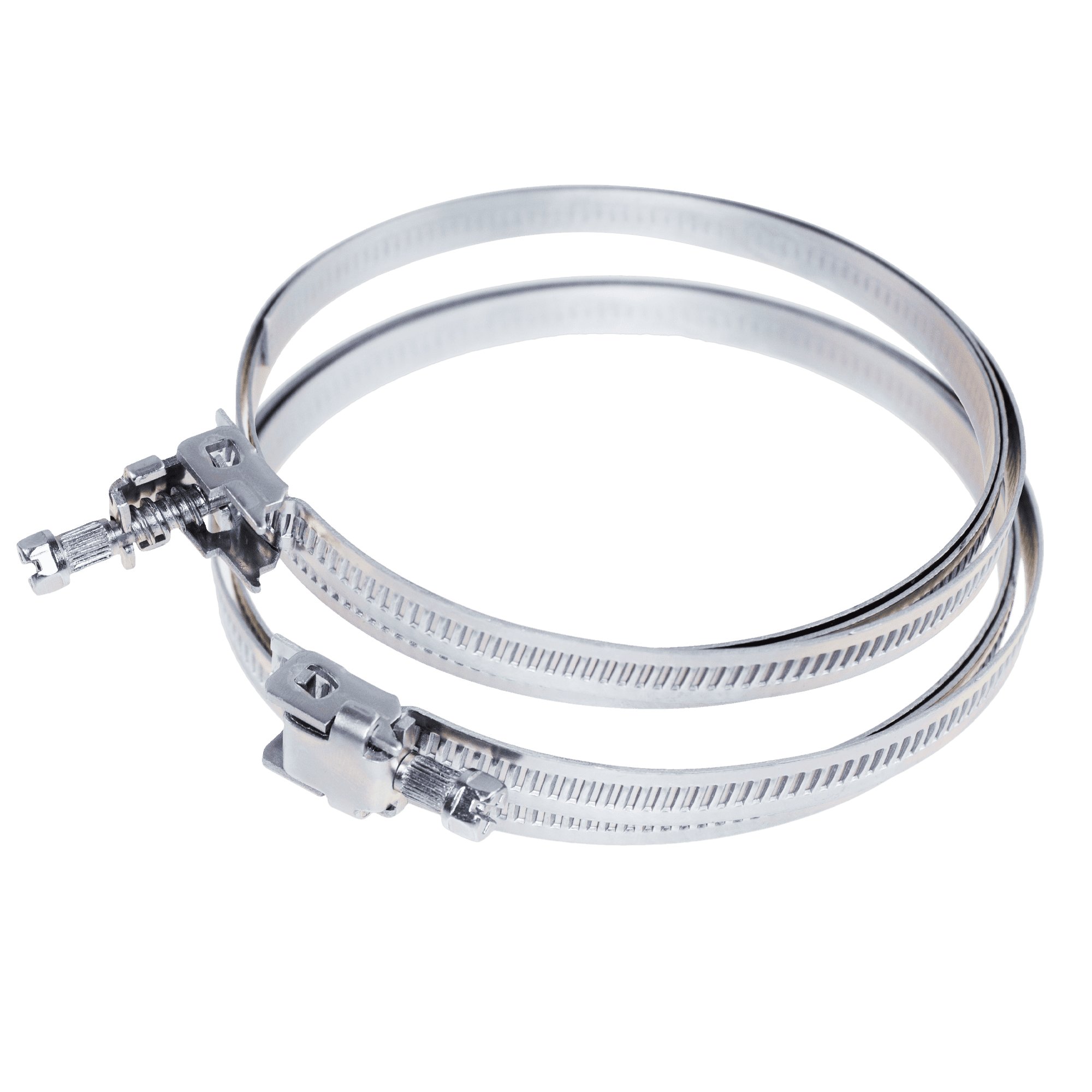 Flexible metal hose clamp for gardening equipment and outdoor horticulture use.