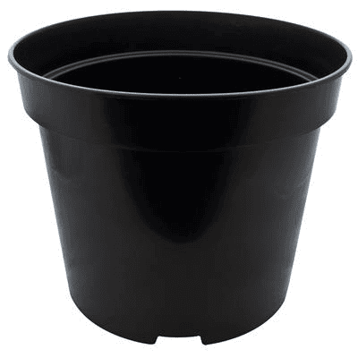 Black plastic plant Pot, perfect for gardening and flower planting.