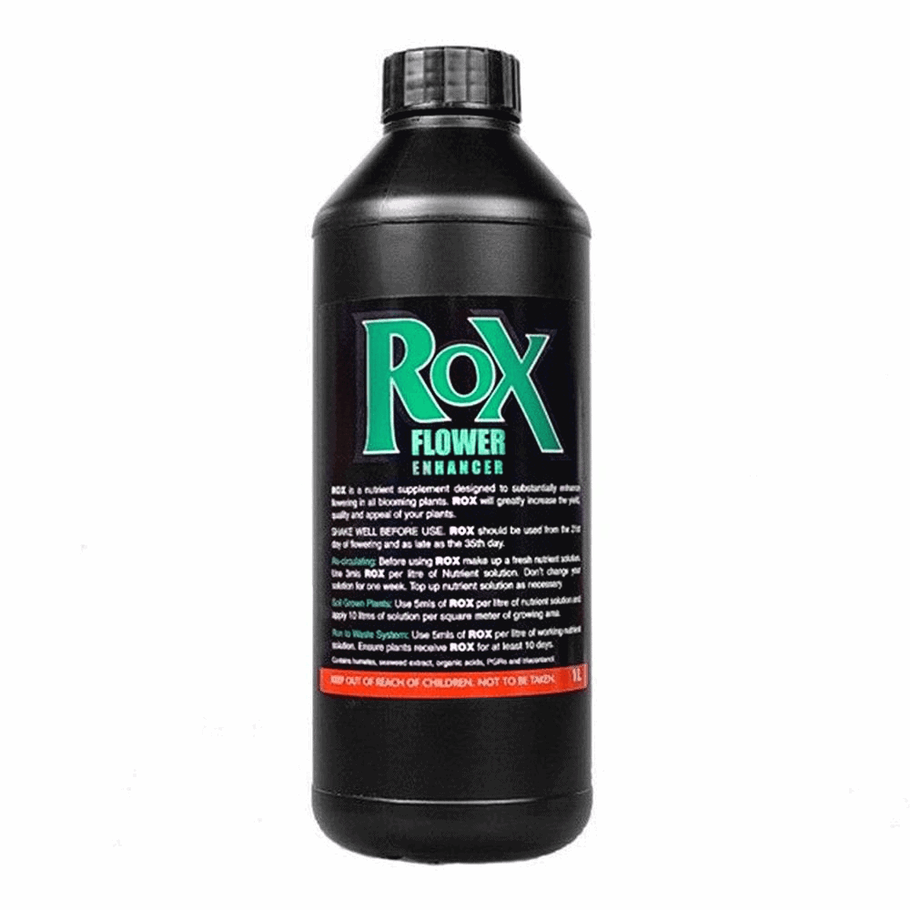 Rox Flower Enhancer nutrient bottle for boosting flowering plants at Bayton Horticulture Centre.